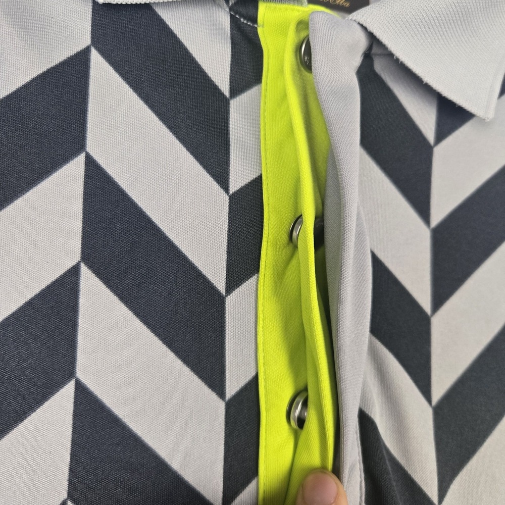 Shark by Greg Norman for Tasso Elba Gray & Lime Green Polo Size Large Snaps - Picture 5 of 10